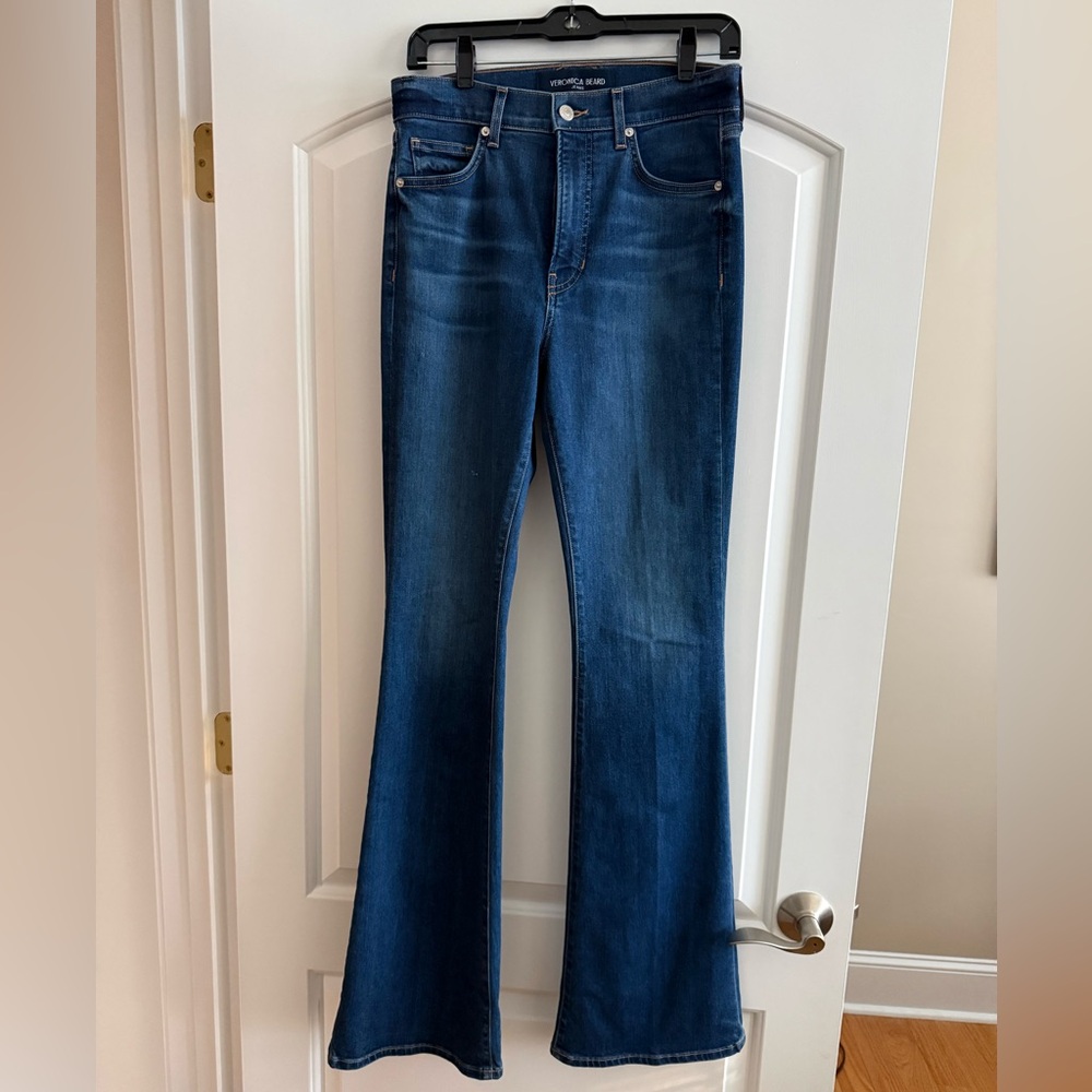 Veronica Beard Beverly High Rise Flare Jeans in Bright Blue